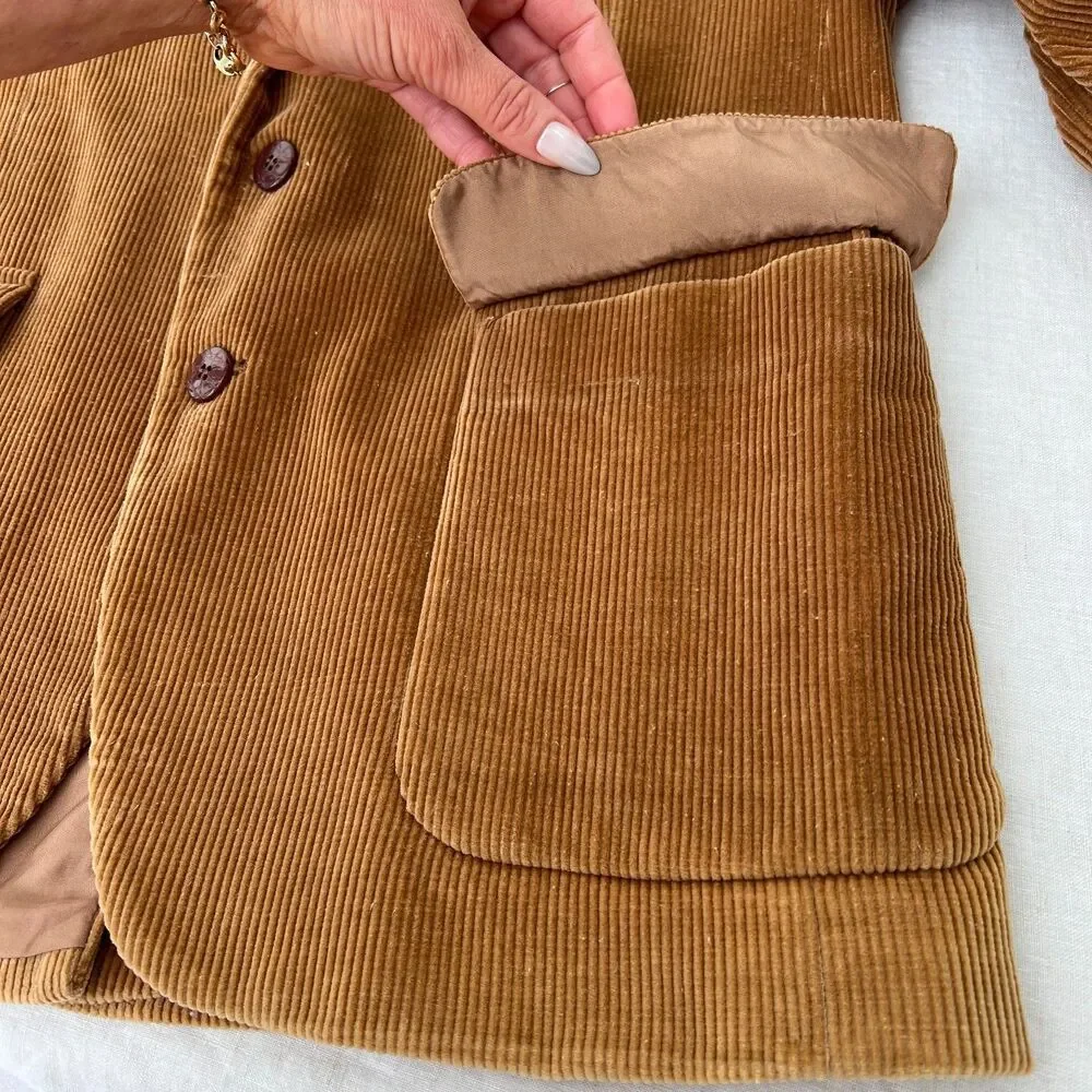 VTG 70s Richman Brothers Tan Corduroy Blazer Ivy League Suede Elbow Patches 40S